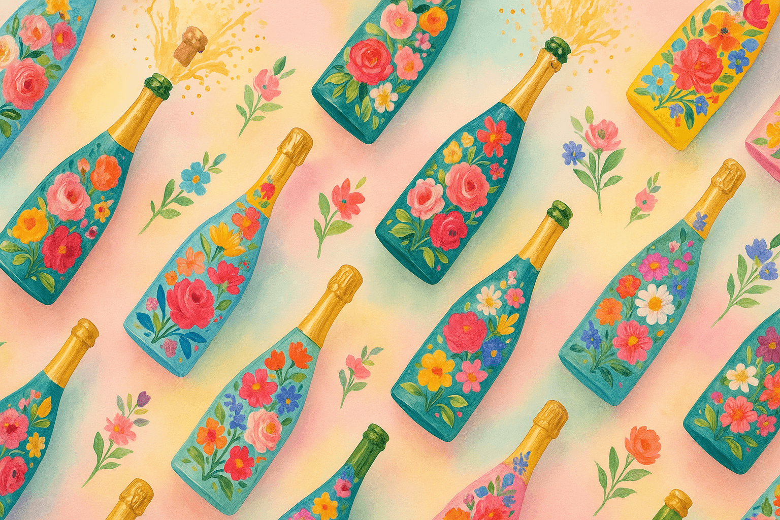 Decorated champagne bottles